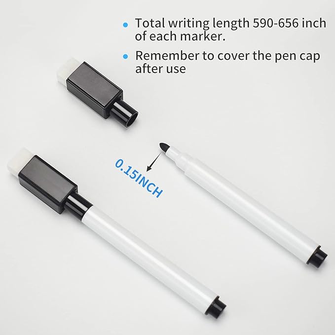 50 Pcs Black Magnetic Dry Erase Markers with Eraser Cap, White Board Mini Dry erase Markers Bulk, Fine Point Tip Student White Board Markers for Teachers Office School Supplies