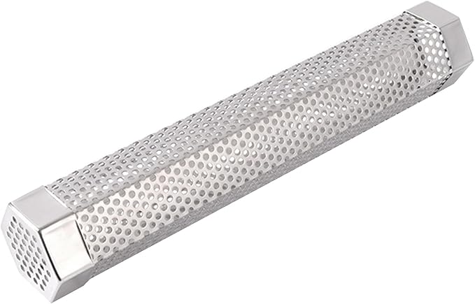 Pellet Smoker Tube, Pellet Charcoal BBQ Net, Stainless Steel BBQ Wood Pellet Tube Smoker with Ventilation Holes, Easy to Clean Reusable Grill Accessory for BBQ, Camping Essential 12Inch