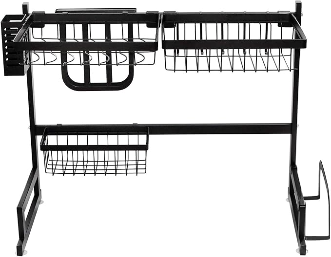 RV Kitchen Sink Rack Motorhome Over The Sink Dish Rack for 25 inch and Less Bowl Counter Space Dish Drying Rack for 27 inch and Up Cabinet Opening 26W x 21H x 13D Black Stainless Steel