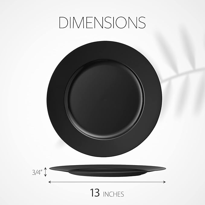 13'' Charger Plates Black Plastic Heavy Duty Disposable Dinner Chargers Serveware Dishes Platters Tableware Pack of 12