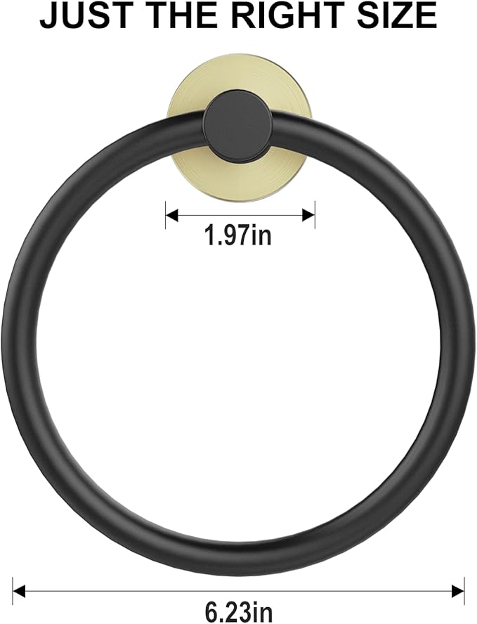 SetSail Towel Holder for Bathroom Wall 2 Packs Towel Ring 304 Stainless Steel Heavy Duty Hand Towel Hanger for Bathroom, Black and Gold
