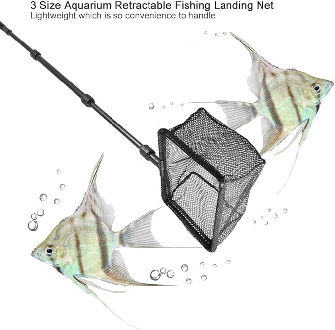 Pssopp Aquarium Fishing Landing Net, Retractable Fish Fishing Net Fish Shrimp Net Floating Objects Clean Tools for Fishes Catch and Release (M)