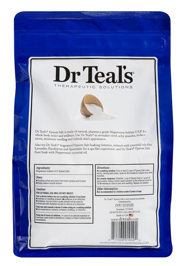 Dr Teals Pure Epsom Salt Therapeutic Soaking Solution, Unscented, 96 Oz. (Pack of 1) (Packaging May Vary)