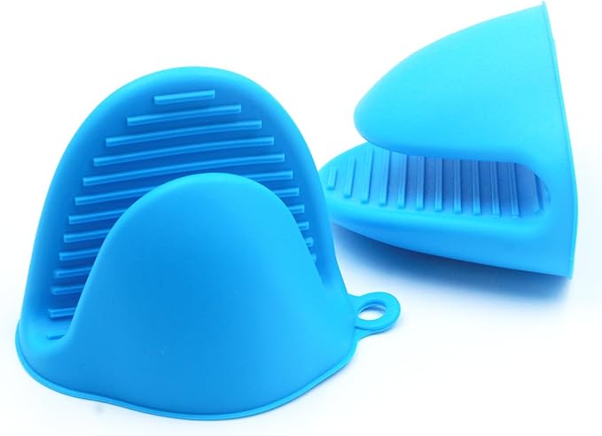 Mini Silicone Oven Mitts Set – Heat Resistant, Non-Slip, BPA-Free Gloves for Baking, Cooking, Microwave Use – Foldable Pot Holders for Kitchen & Grill, Dishwasher Safe(1 Pair, Blue)