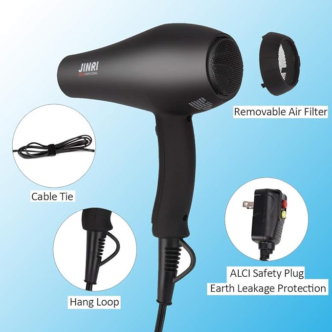 Infrared Hair Dryer, Professional Salon Negative Ionic Blow Dryers for Fast Drying, Pro Ion Quiet Hairdryer with Diffuser Concentrator Comb,Black