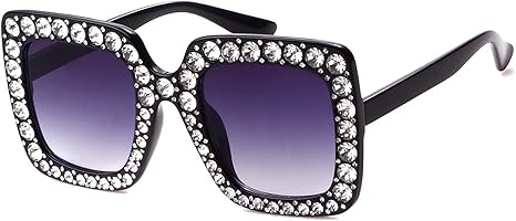 ADE WU Oversize Square Rhinestone Sunglasses Retro Thick Square Frame Sun Glasses