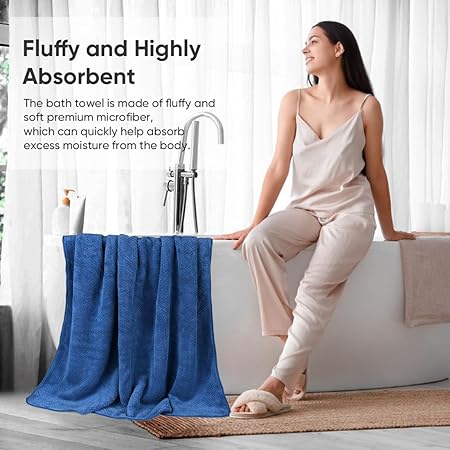 HOMEXCEL Bath Towel Set Pack of 2, 30 x 60 Inches Large Microfiber Bath Towels, Soft, Absorbent, and Quick Dry Towels for Bathroom, Pool, Beach, Swim, and Yoga, Large Bathroom Towels, Blue