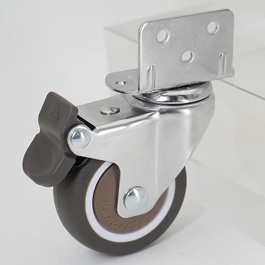 2 Inch L-Shape Plate Swivel Caster w/Brake, L-Clip Side Mount Install Plate for Narrow Place 50mm TPE Rubber Wheel Ball Bearing Furniture Castor Set, 4 Pack Load Capacity 190Lbs/87Kg