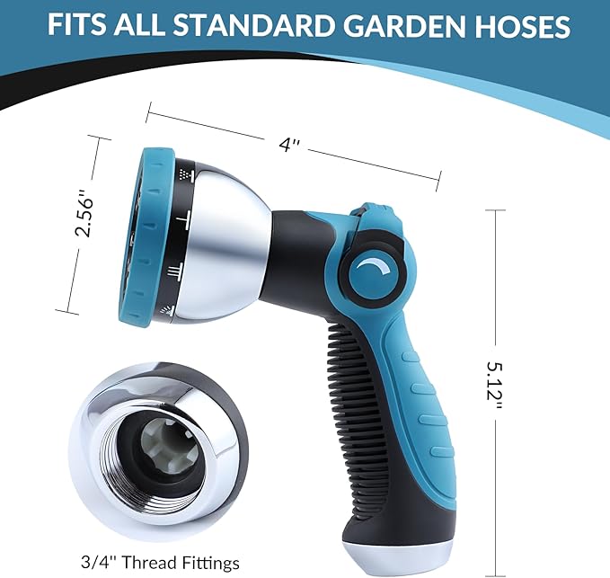 Garden Hose Sprayer Nozzle - Water Hose Nozzle with 10 Adjustable Spray Patterns Heavy Duty, Thumb Control On Off Valve, High Pressure Hose Sprayer Nozzle for Garden Hose Outdoor