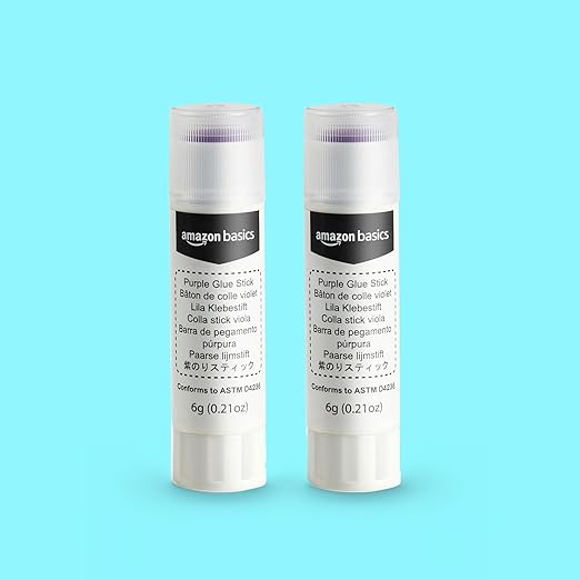 Basics Purple Washable School Glue Sticks, Dries Clear, 0.21-oz Stick, 2-Pack