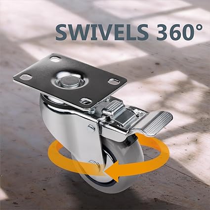 POWERTEC 3 Inch Swivel Caster Wheels Set of 4 with Brake 880 lbs Loads, Heavy Duty Plate Casters, Dual Locking PU Castor Wheels for Furniture, Cart, Dolly and Workbenches (17208V)