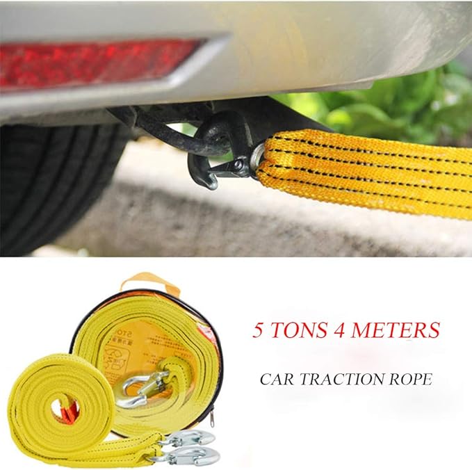 Heavy Duty Tow Strap with Safety Hooks, Double-Layer Trailer Rope 2 x 13 11000 LB Capacity Trailer Belt, for Vehicle Recovery, Hauling, Stump Removal Much More,Tow Rope Yellow Shackle