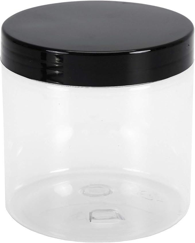 Lawei 12 Pack Plastic Jars with Lids, 16 Oz Clear Storage Jars with Black Screw Lids, Refillable Round PET Plastic Containers Wide Jar for Dry Food, Spice, Nuts, Candies, Honey Jam
