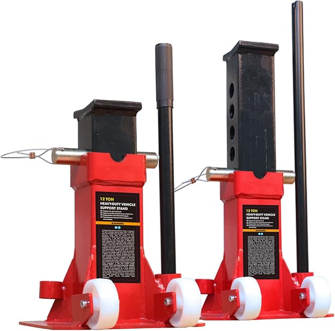 BIG RED ATZ120006P Torin Heavy Duty Jack Stands: Pin Style Jack Stand with 2 Casters and Handle, Easily Portable Car Stand for Car SUV, Truck and Pick Up, 12 Ton (24,000 lb) Capacity, Red