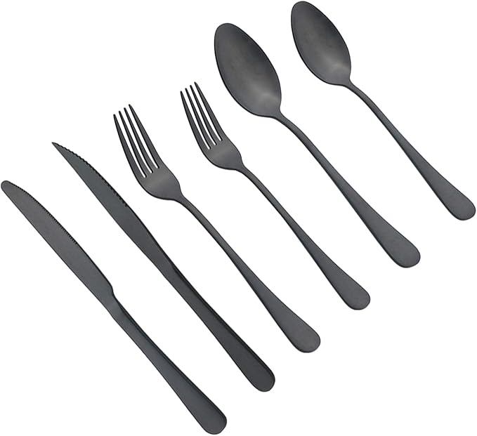 Black Dinner Spoons Set, Uniturcky Matte Stainless Steel 4 Piece Flatware Bulk 8.07-inch Table Soup Spoons, Black Silverware Utensils Spoon Sets Service for 4, Dishwasher Safe