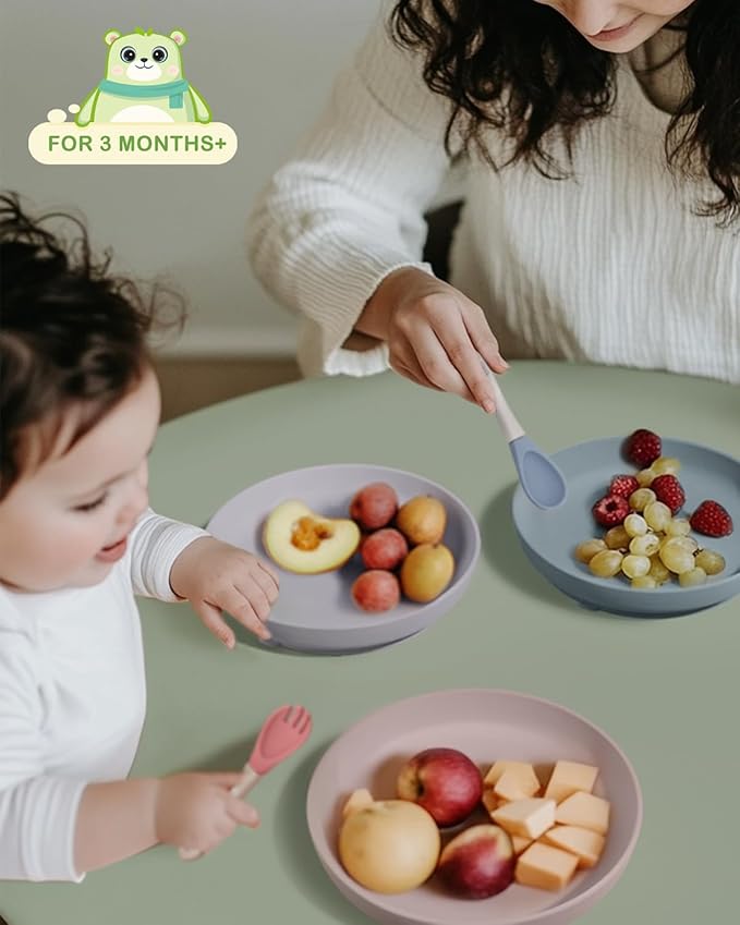 Classic Silicone Suction Plates for Toddler Baby Kids (3 Pcak), BPA Free Baby Plates with Suction that Stick Stay, Deeper Toddler Dishes Microwave Dishwasher Safe