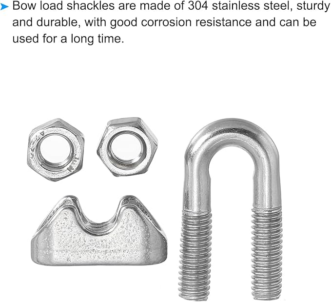 PATIKIL 14" 6mm Wire Rope Cable Clip Clamp, 6Pcs M6 304 Stainless Steel U Bolt Saddle Fastener for Rigging Railing, Silver Tone