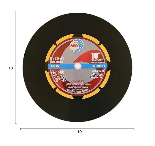 WA 10PACK - 10" x3/32 x5/8" Thin Cut-Off Wheels for General Purpose Metal and Stainless Steel Chop Saw Cut-Off Discs, 250x2.5x16mm, MAX 6,100 RPM