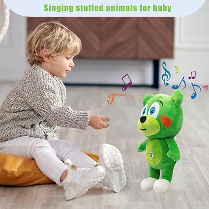 Verceco Singing Stuffed Animals Green Bear Music Plush Toys for Toddler 1-3 Stuffed Bear Plushies Toys for Kids Birthday 12"