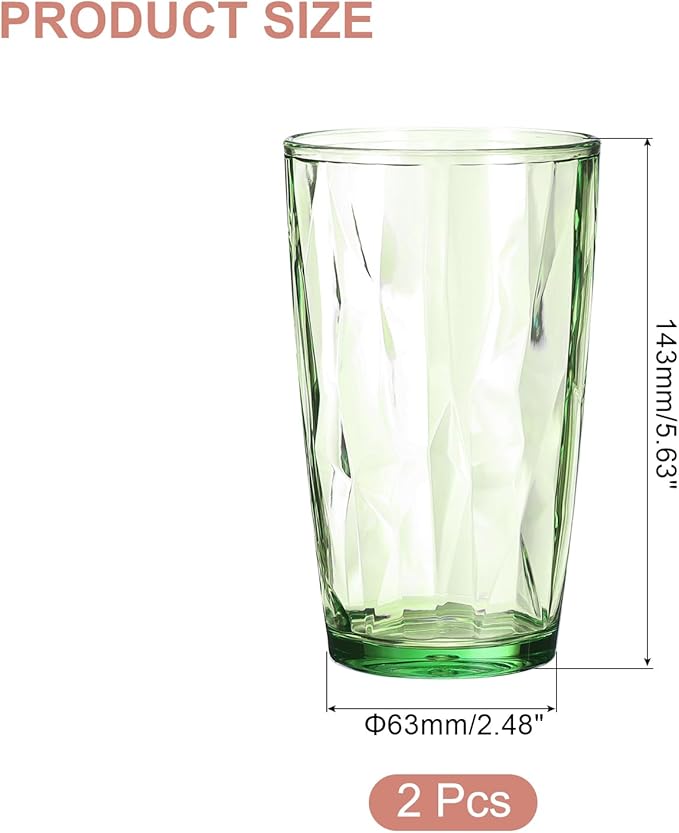 uxcell 17oz Acrylic Drinking Glasses, 2Pcs Plastic Reusable Tumblers Drinkware Unbreakable Water Glasses Cups Stackable Dishwasher Safe for Home Outdoors Restaurant, Green