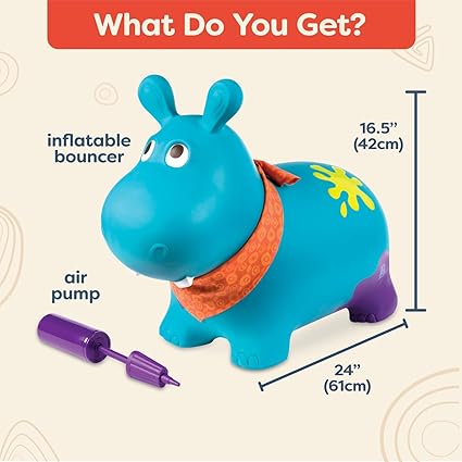B. toys- Bouncy Boing- Inflatable Hippo Bouncer- Ride On- Sit Bounce Air Pump Included Hankypants- 18 Months