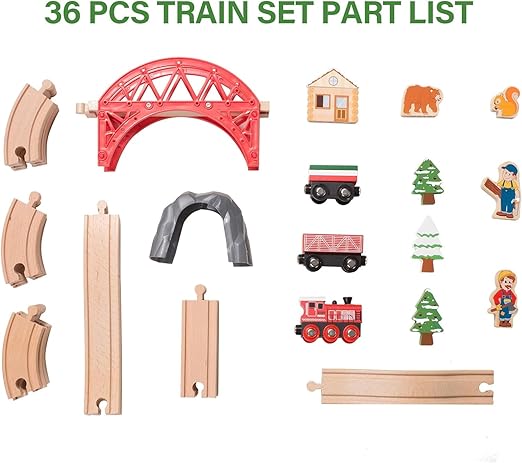 36 PCS Christmas Wooden Train Set Toy for Toddler Kids, Expandable Changeable Wooden Train Track for Boys & Girls 3-7, Christmas Birthday Gift