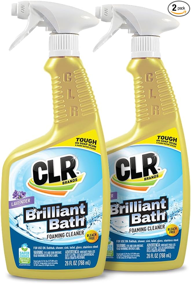 CLR Brilliant Bath Foaming Action Bathroom Cleaner Spray - For Use on Toilets, Baths, Showers, Sinks, Glass, Stainless Steel - Lavender Scent, 26 Ounce Bottle (Pack of 2)