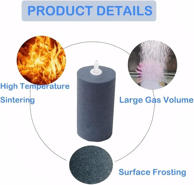 6-Pack Large Air Stones, Humongous 4 x 2 Inch Round Air for Aquarium, Hydroponics, Fish Tank, Koi Pond, Cylinder Bubble Diffuser for Pump, Growing System