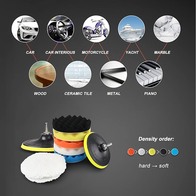 6 Inch Car Polishing Buffing Sponge Pads Kit Wool Bonnet Pads for Household Electric Drill and Auto Polisher with 8mm M14 Drill Adapter for Washing Cleaning Waxing Dusting, 11PCS