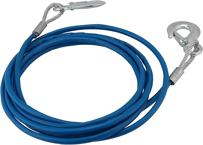 KEILEOHO 2 PCS 38 Inch x 13Ft Heavy Duty Tow Cable, Steel Wire Rope with Hook, Winch Cable with PVC Casing for Towing Truck, Wrecker, Crane, 11023 Lbs Breaking Strength, Blue