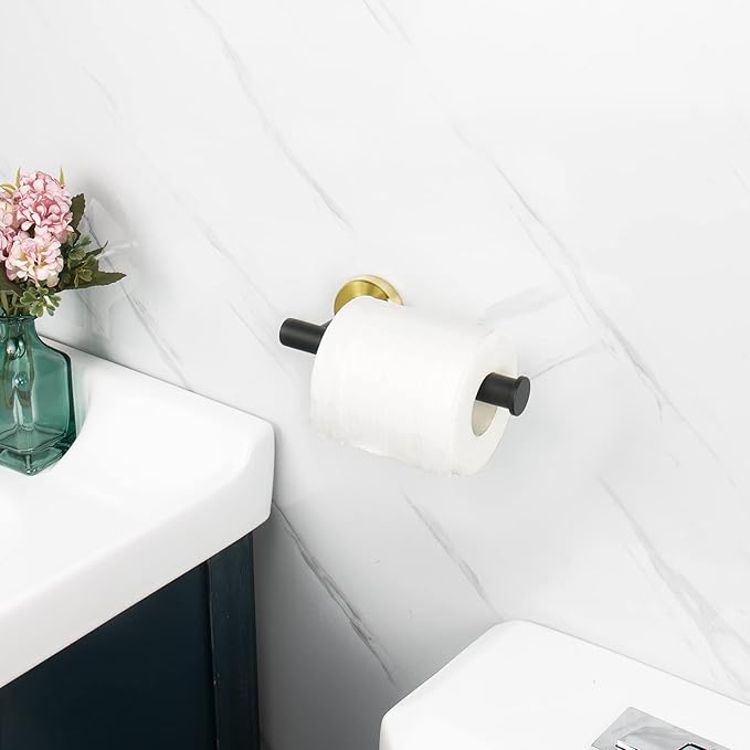 NearMoon Bathroom Toilet Paper Holder, Premium SUS304 Stainless Steel Rustproof Wall Mounted Toilet Roll Holder for Bathroom, Kitchen, Washroom (1 Pack, Black and Gold)