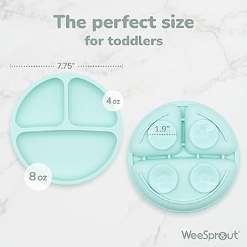 WeeSprout Suction Plates for Babies Toddlers - 100 Silicone, Dinnerware Stays Put, Divided Design for Picky Eaters, Microwave Dishwasher Friendly, 3 Pack