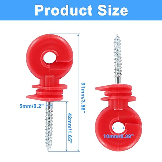 10Pcs Red Electric Fence Insulator, 91mm3.58 inch Screw-in Electric Fence Insulator Tool for Ranch Agricultural Fencing