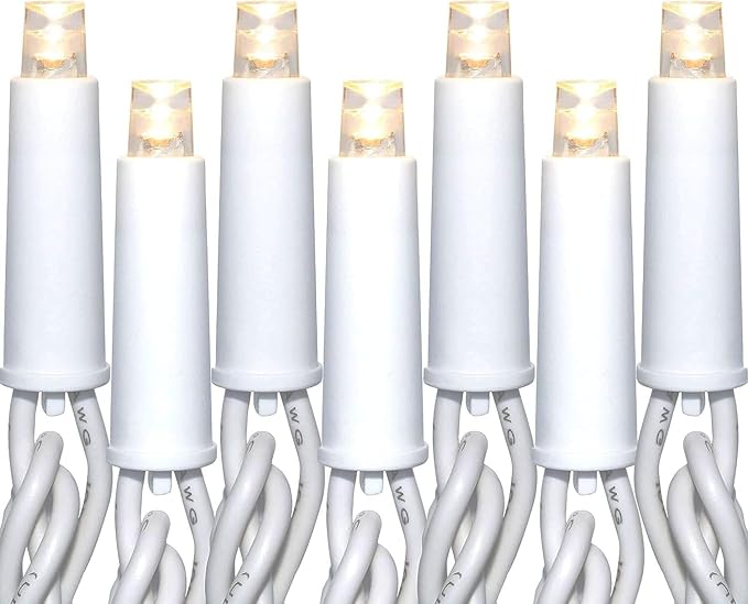Christmas Lights 50 Count, 25 ft Christmas Lights Outdoor Indoor, Commercial Grade, Heavy Duty White Wire, Warm White Light, 6 inches Spacing