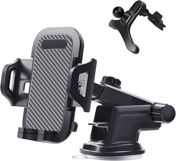 Car Phone Mount, Thick Case Big Phones Friendly Long Arm Universal Phone Holder for Car Dashboard Windshield Air Vent Hands Free Cell Phone Holder Compatible with All Mobile Phones
