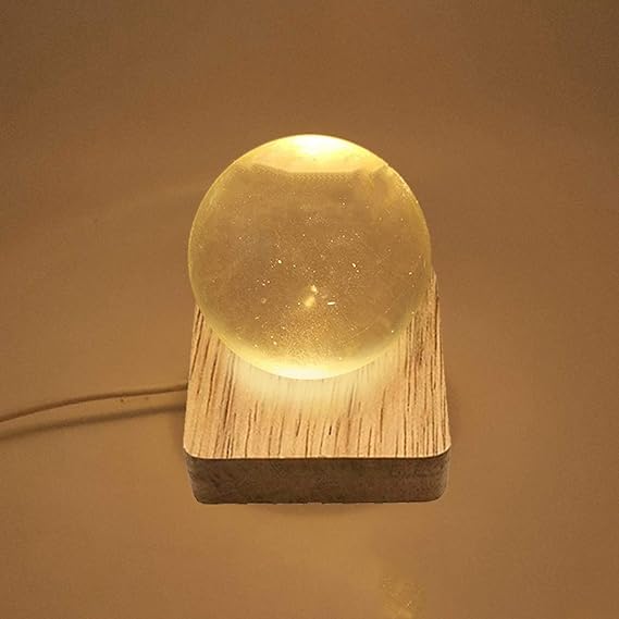 2Pcs 4" Wood LED Display Base, Multicolor Round Display Base Stand +Square Warm Colr Wooden Lighted Display Base for Crystal Glass Resin Art