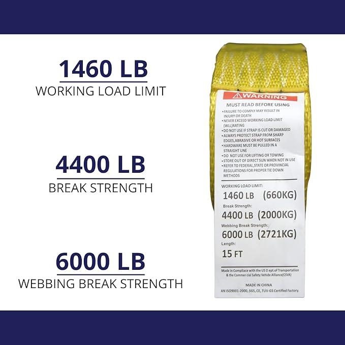 1 Pack E-Track Ratchet Straps 2" x15' 4400LB Tie Down