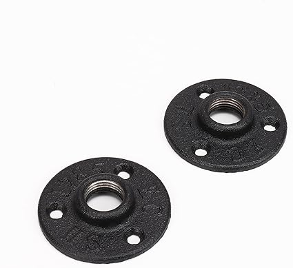 NearMoon Industrial Pipe Floor Flange, Heavy Duty Malleable Iron Pipe Fittings, Black Wall Mounted Vintage DIY Threaded Flange(2 Pack, DN15-12 Inch)