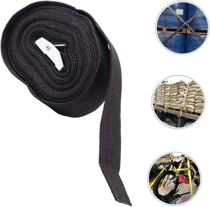 GARVALON 2pcs Polyester Cargo Straps Zinc Alloy Buckle Fixing Kit Band for Car Motorcycle Black Sturdy and Easy to Use