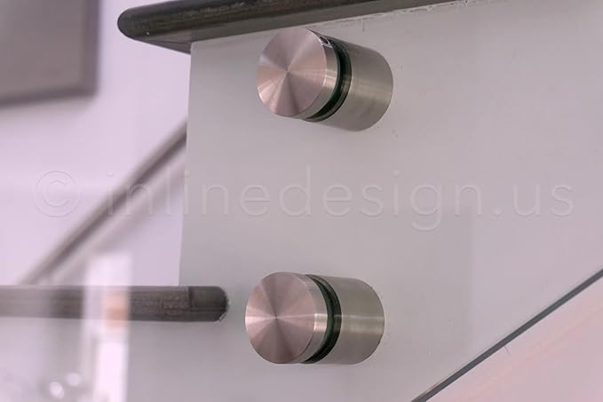 Stainless Steel Glass Clamp Standoffs Round Large Heavy Duty 2 inches for 1/2”, 9/16”, 5/8” & 3/4” Glass Thickness - Inline Design (Pack of 2) (Satin Stainless Steel)