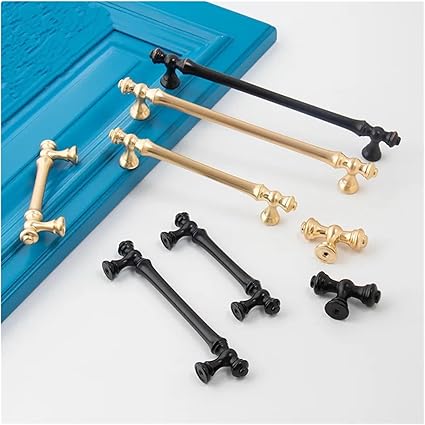 YEJIANGHUA Zinc Alloy Cabinet Door Handles Gold Black Knobs Antique Drawer Pulls Vintage Kitchen Cupboard Handle Wardrobe Pull Hardware Natural(Black-192mm)