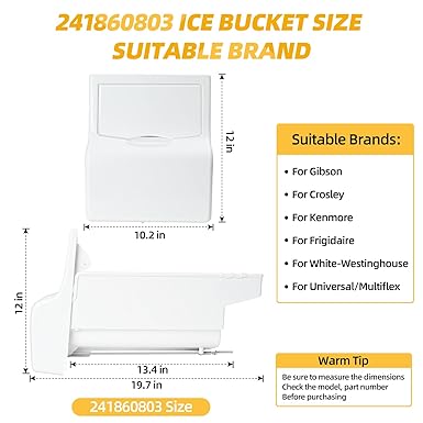 Upgrade 241860803 Ice Maker Bin for Frigidaire Ice Bin Replacement for Kenmore Ice Bin Replacement Fit for Frigidaire ice Maker ice Bucket Assembly with Auger Replace 240323804 AP4300918 240323813