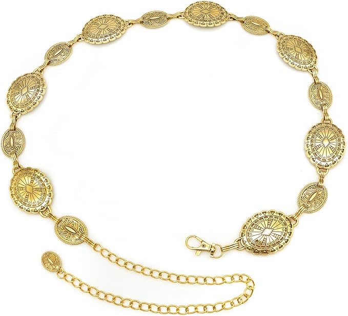 Women's Concho Chain Belt Western Cowgirl Metal Waist Chain Belt for Dress