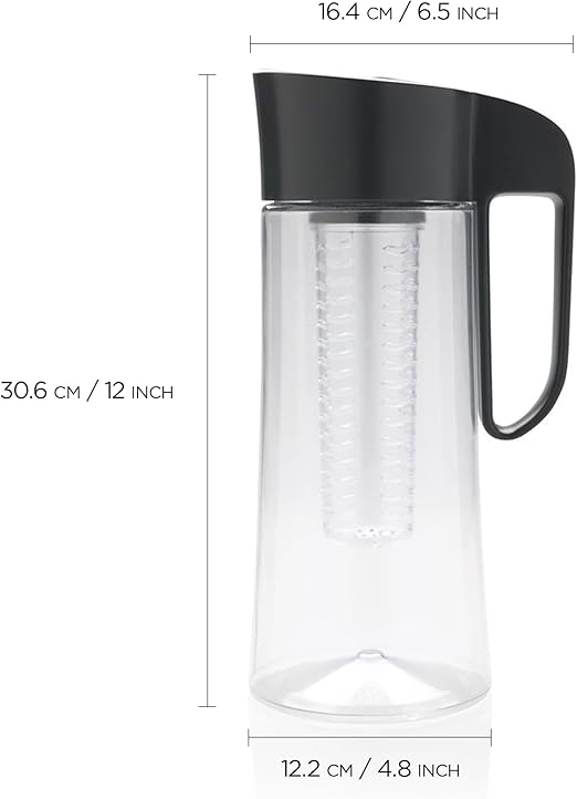Cucina Sana Fruit and Tea Infusion Pitcher with Lid for Flavorful Hydration Fruit Water Infuser Pitcher 68 oz Infused Water Pitcher BPA free Water Carafe for Hot/Cold Water (black)