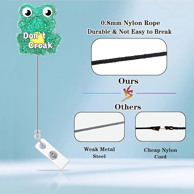 Cute Don't Croak Badge Reel Retractable Animal Nursing Badge Holder Clip Nurse Funny CNA RN Badge Reels for Nurses Medical Glitter Green Acrylic Badge Clips Doctor Hospital Accessories