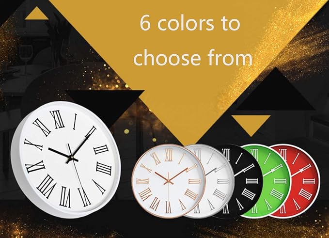 12 Inch Classic Round Clock, Traditional Roman Numeral Quartz Wall Clock, Modern Silent Non-Ticking Home for Living Room/Kitchen/Office Decorative,Gold