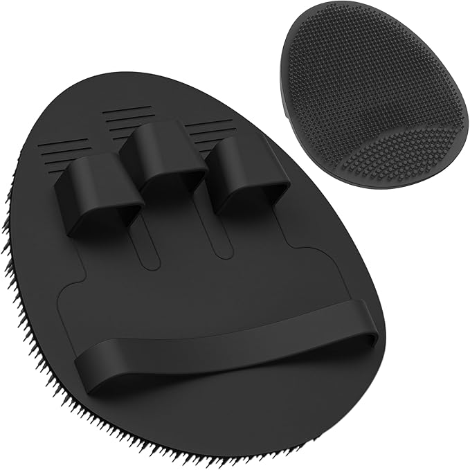 Manmihealth Soft Silicone Face Scrubber Exfoliator with Deep-Cleaning Silicone Shower Brush Body Scrubber Set(2 PCS), Super-Lathering, Gentle-Exfoliating and Massaging (Black2)