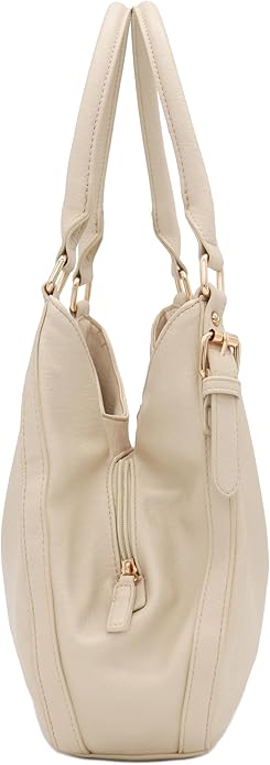 Lightweight 3 Compartment Faux Leather Medium Hobo Bag