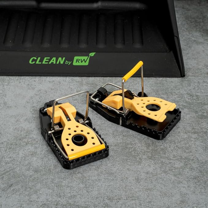 Restaurantware-Pest Tek 4.5 x 2 x 2.2 Inch Mice Traps, 2 Reusable Mouse Traps - Kill Bar, Sensitive Trigger Pedal, Yellow And Black ABS Mouse Traps, With Bait Cup, Durable