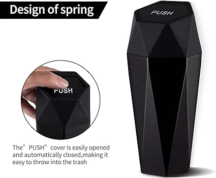 JUSTTOP Car Trash Can with Lid, Diamond Design Small Automatic Portable Trash Can, Easy to Clean, Used in Car Home Office (Black)
